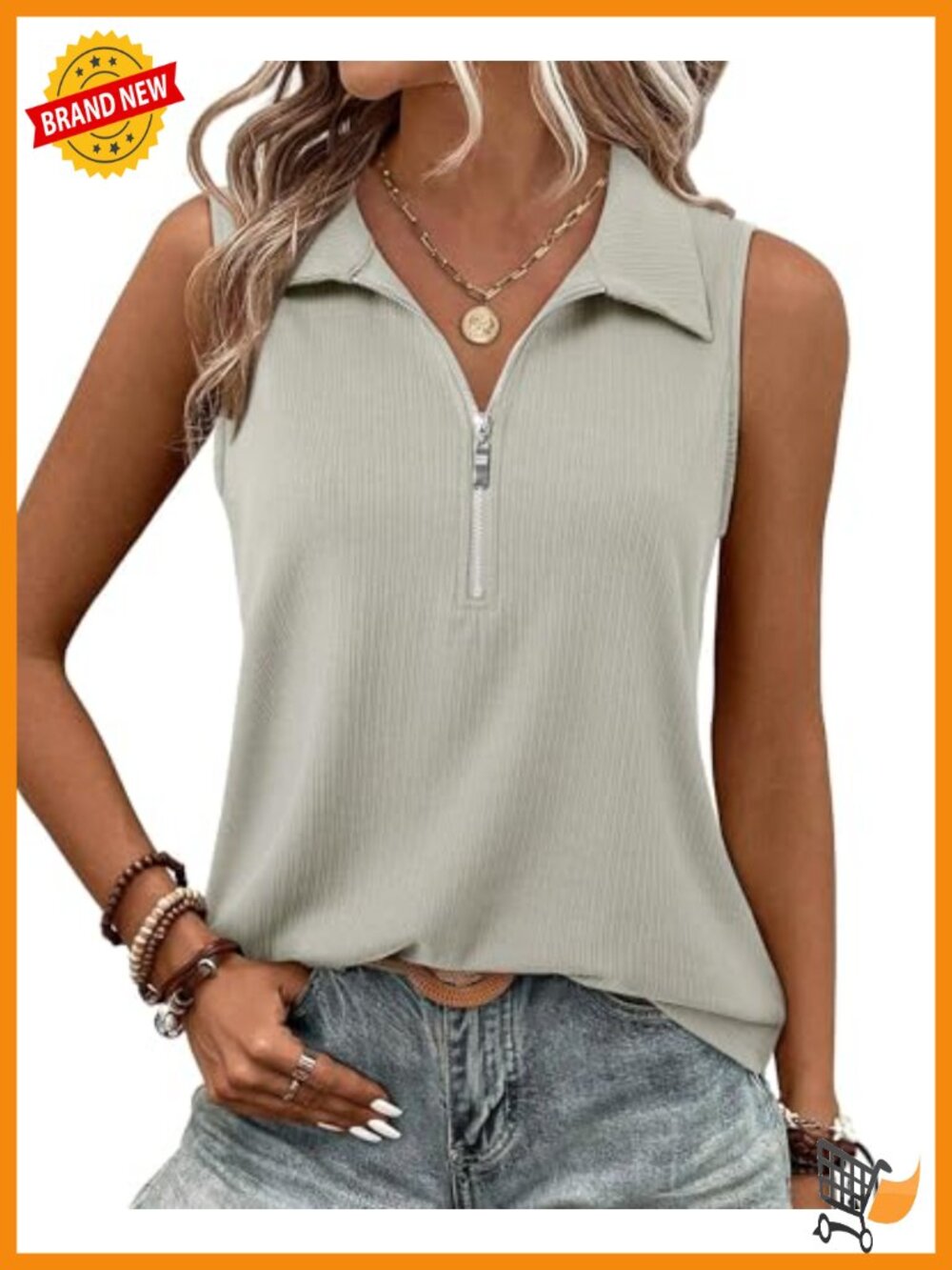 Ribbed Tank Top with Zip V Neck Sleeveless Casual Dressy Blouse Camisole